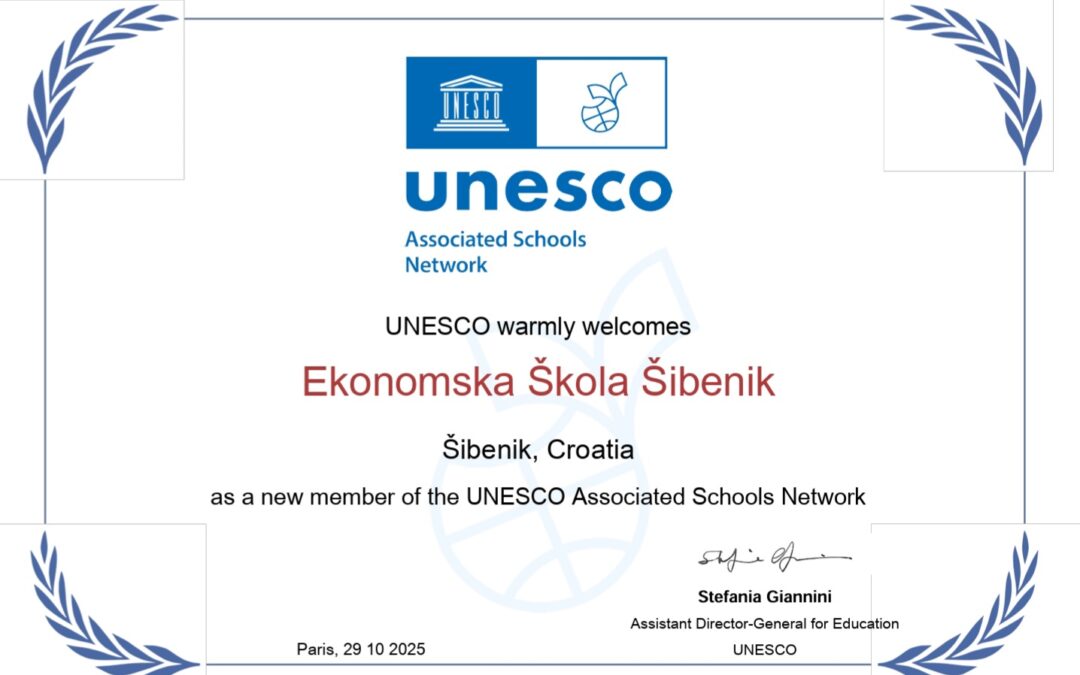 Ekonomska škola Šibenik postala dio UNESCO ASPnet mreže škola
